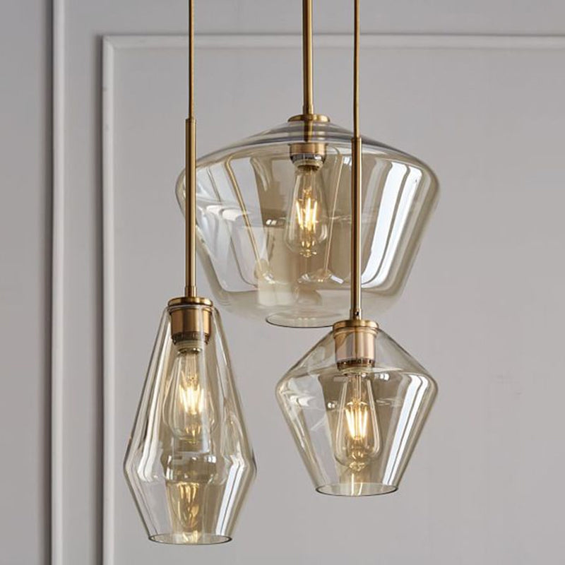 Postmodern Gold Pendant Light: Clear Glass Restaurant Hanging Ceiling Fixture