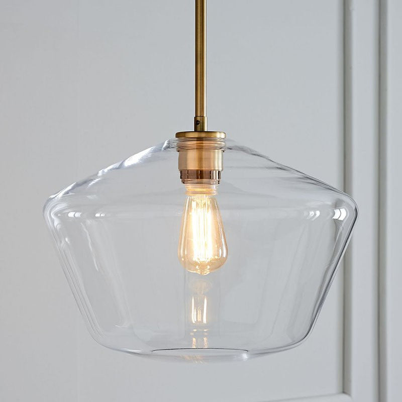 Postmodern Clear Glass Pendant Light In Gold For Restaurants - 1-Light Gyro/Gem/Diamond Design / C