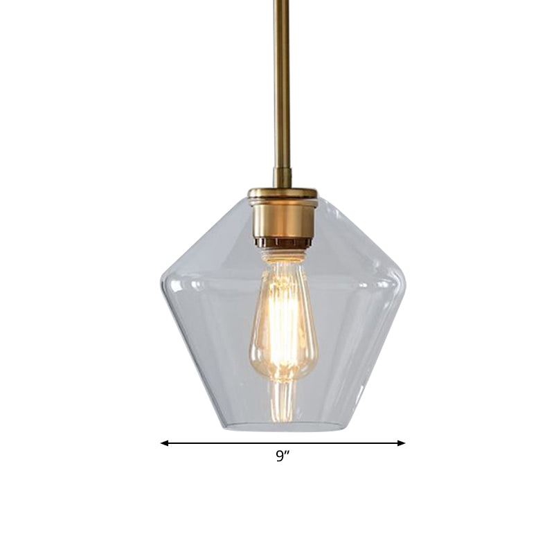 Postmodern Clear Glass Pendant Light In Gold For Restaurants - 1-Light Gyro/Gem/Diamond Design