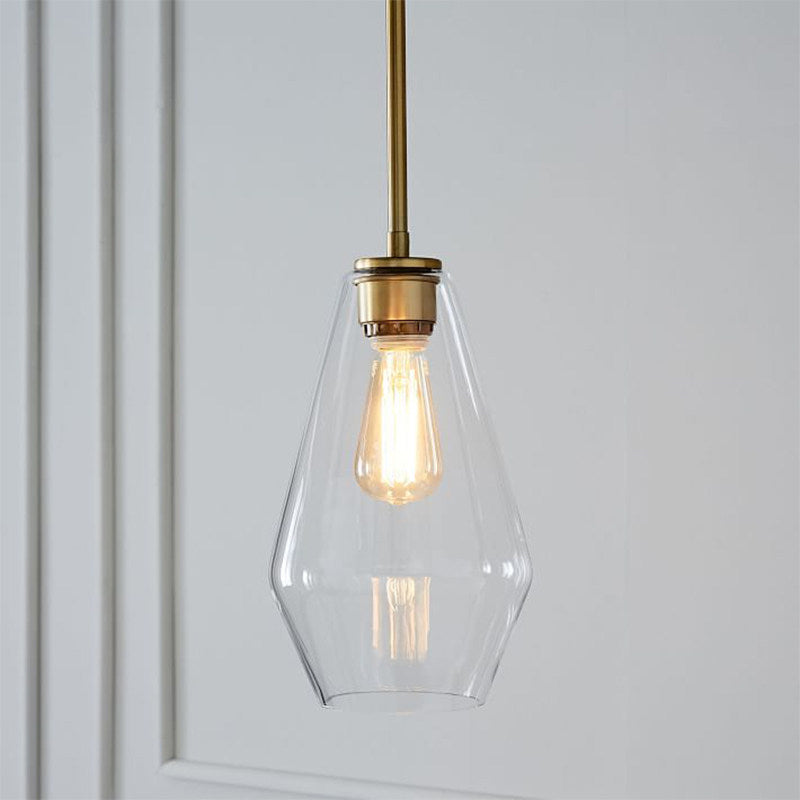 Postmodern Clear Glass Pendant Light In Gold For Restaurants - 1-Light Gyro/Gem/Diamond Design / B