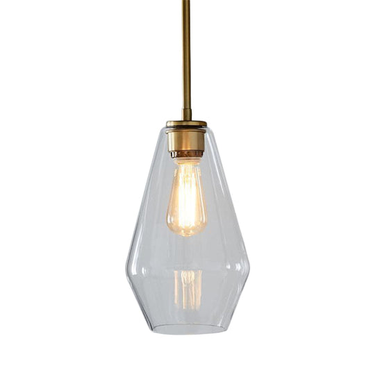 Postmodern Clear Glass Pendant Light In Gold For Restaurants - 1-Light Gyro/Gem/Diamond Design
