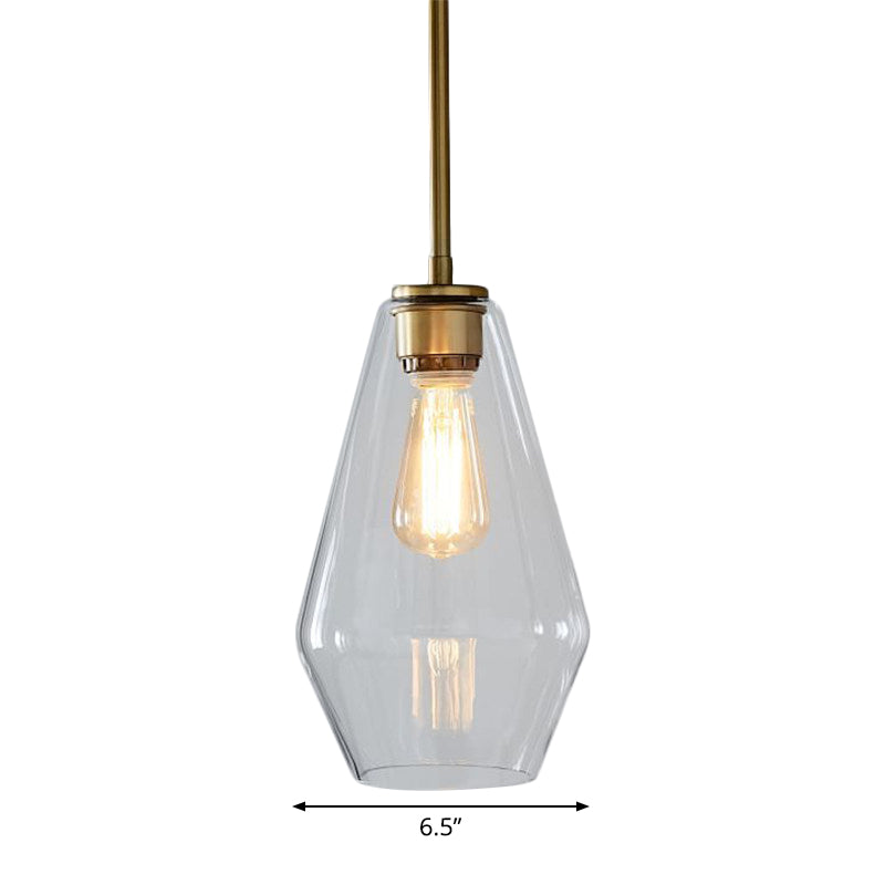 Postmodern Clear Glass Pendant Light In Gold For Restaurants - 1-Light Gyro/Gem/Diamond Design