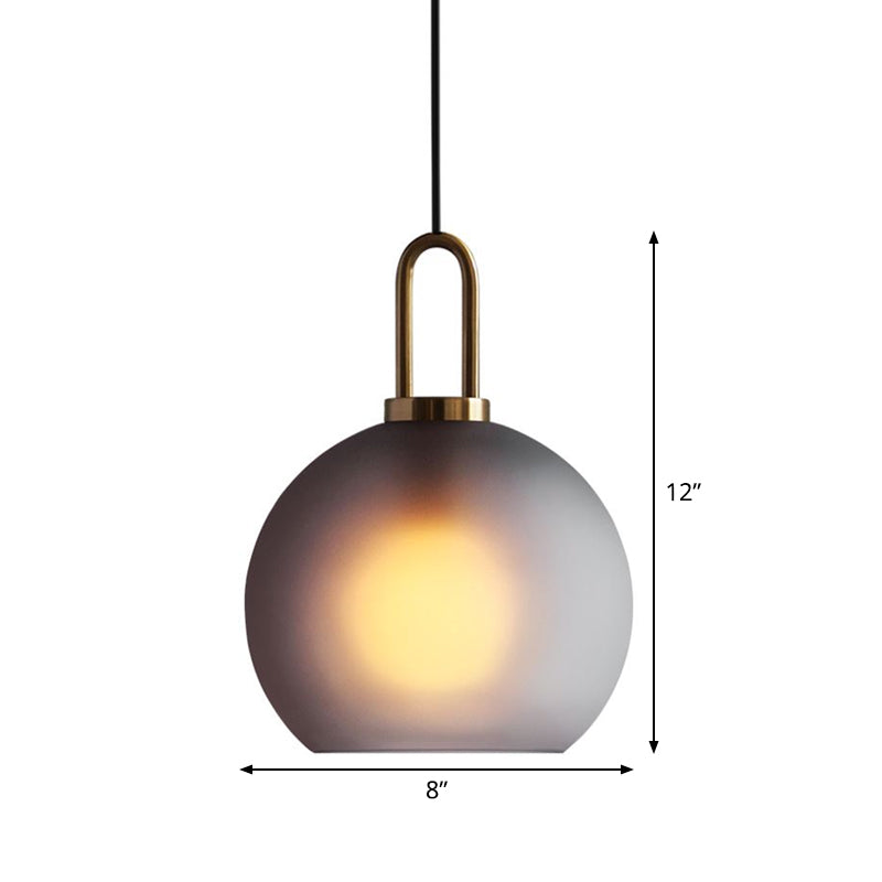 Frosted Smoky Grey Glass Sphere Pendant With Brass Ceiling Hang Light - Modern Single-Bulb Various