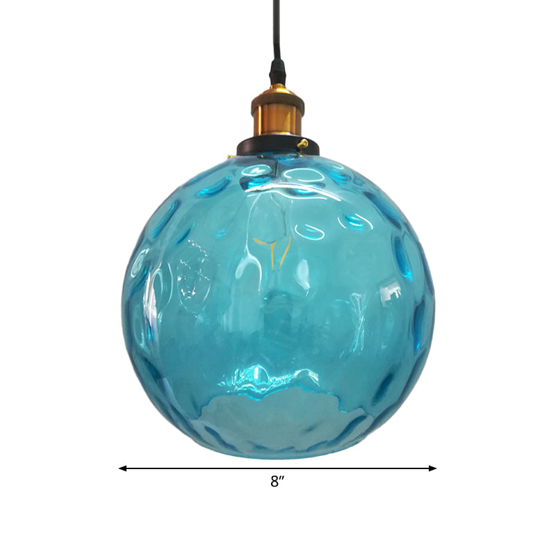 Modern Blue Rippled Glass Ball Hanging Light With Brass Ceiling Suspension - 1 (8’/10’/12’ Sizes)