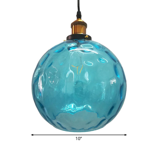 Blue Rippled Glass Ball Hanging Light - Modern 1 Brass Ceiling Lamp 8/10/12 W