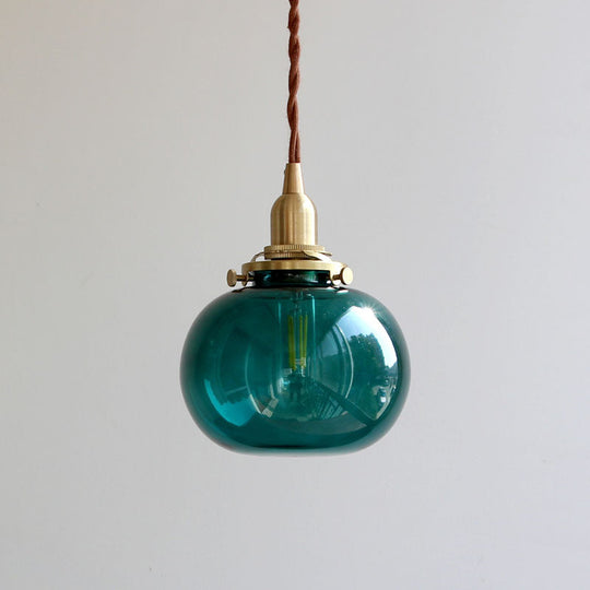Modern Brass Elliptical Pendant Lamp With Blue/Clear/Green Glass - Ideal For Dining Room Ceiling
