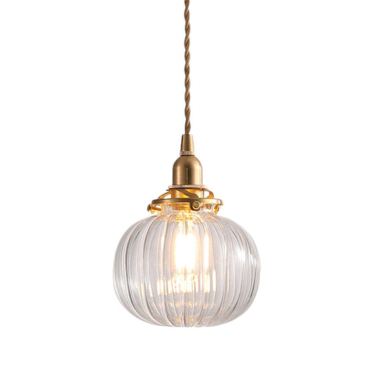 Modern Brass Pendant Light With Elliptical Blue/Clear/Green Glass Shade For Dining Room Ceiling