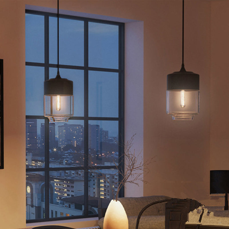 Modern Black Pendant Lamp With Jar Clear Glass Shade - 1-Light Restaurant Down Lighting / A