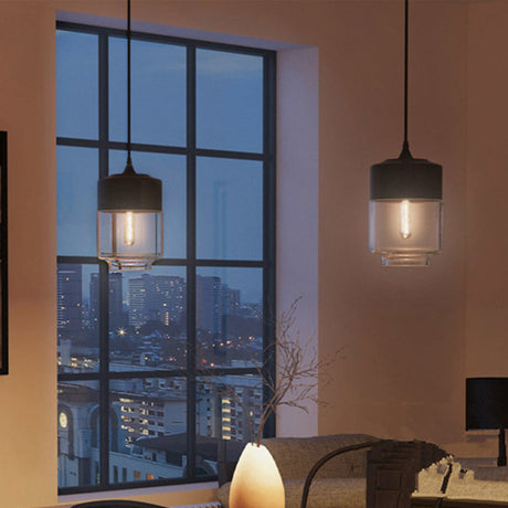 Modern Black Pendant Lamp With Jar Clear Glass Shade - 1-Light Restaurant Down Lighting / A