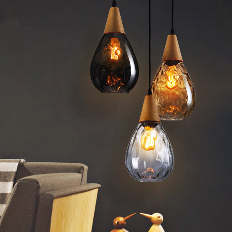 Modern Wood Teardrop Pendant Light Fixture - 6/8 Wide Amber Water Glass Hanging Lamp For Restaurants