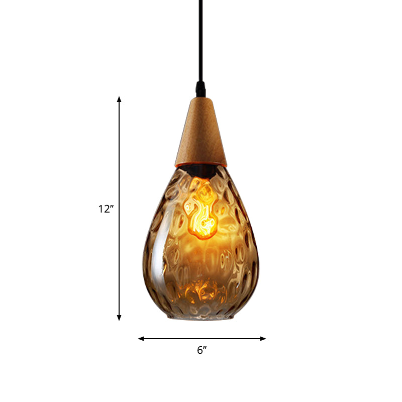 Modern Wood Teardrop Pendant Light Fixture - 6/8 Wide Amber Water Glass Hanging Lamp For Restaurants