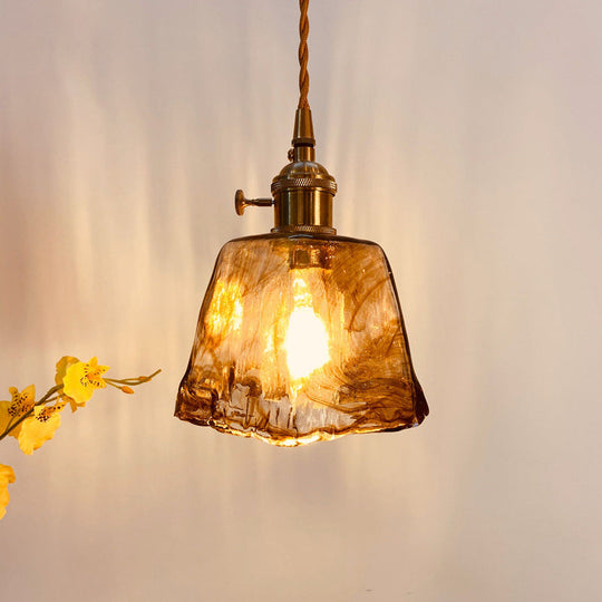 Modern Hanging Pendant Light With Amber Alabaster Glass And Brass Down Lighting For Dining Room -