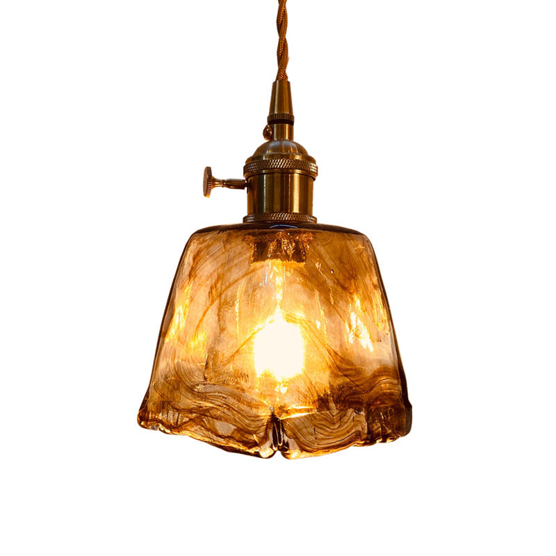 Modern Hanging Pendant Light With Amber Alabaster Glass And Brass Down Lighting For Dining Room -