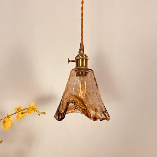 Modern Hanging Pendant Light With Amber Alabaster Glass And Brass Down Lighting For Dining Room -