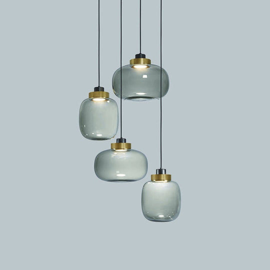 Modern Smoke Grey Glass Ellipse Pendant Light For Living Room With Adjustable Warm/White/Natural