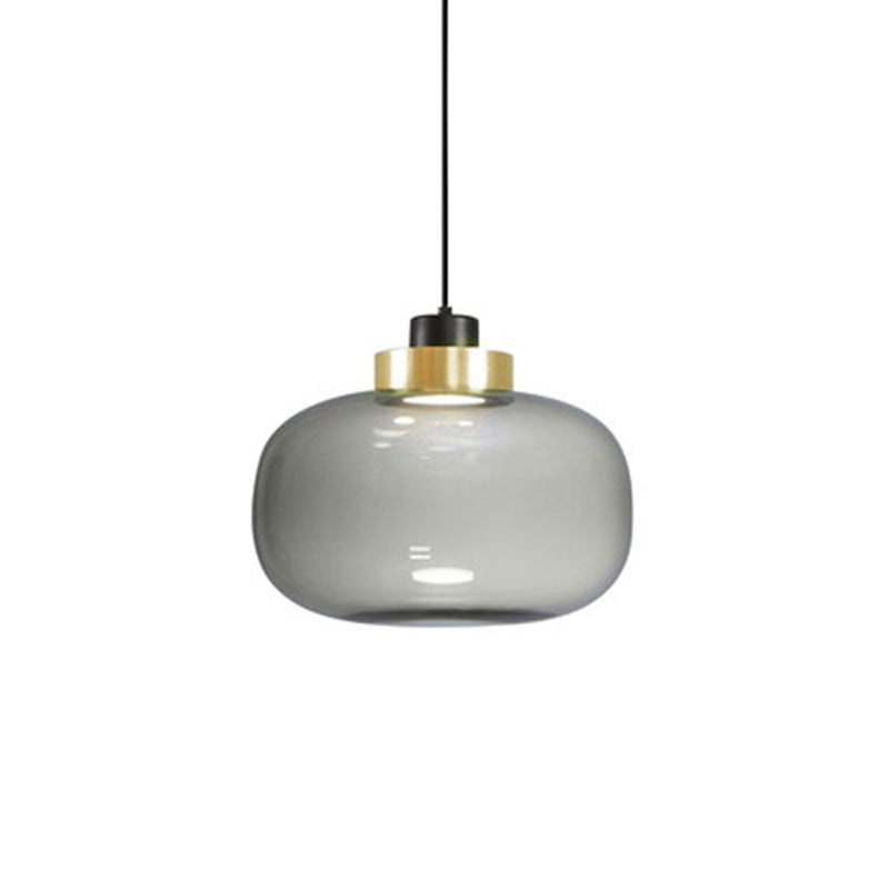 Modern Smoke Grey Glass Ellipse Pendant Light For Living Room With Adjustable Warm/White/Natural
