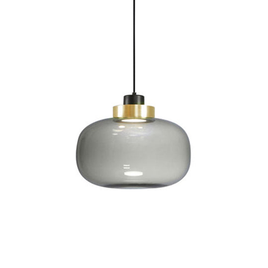 Modern Smoke Grey Glass Ellipse Pendant Light For Living Room With Warm/White/Natural Lighting
