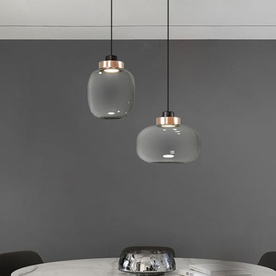 Modern Smoke Grey Glass Ellipse Pendant Light For Living Room With Adjustable Warm/White/Natural