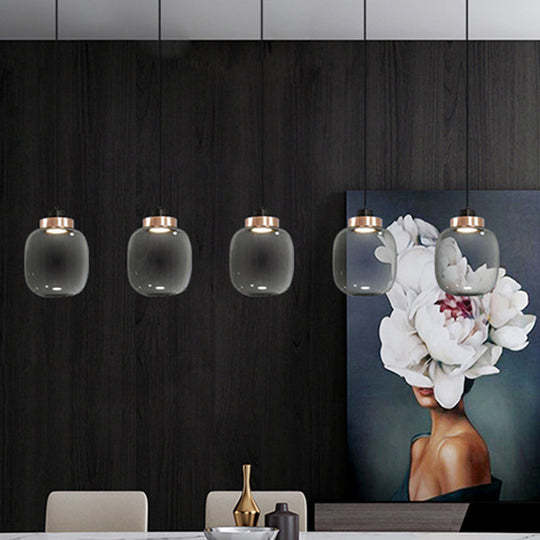 Modern Smoke Grey Glass Ellipse Pendant Light For Living Room With Warm/White/Natural Lighting Gray