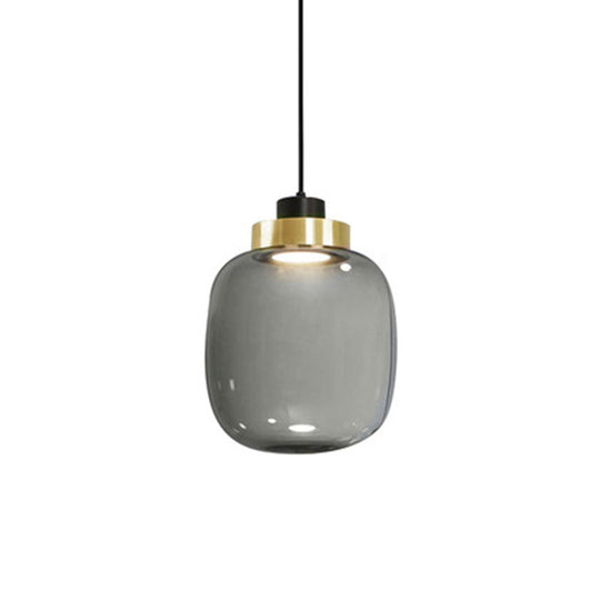 Modern Smoke Grey Glass Ellipse Pendant Light For Living Room With Warm/White/Natural Lighting