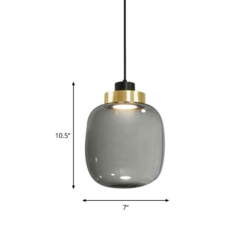Modern Smoke Grey Glass Ellipse Pendant Light For Living Room With Warm/White/Natural Lighting