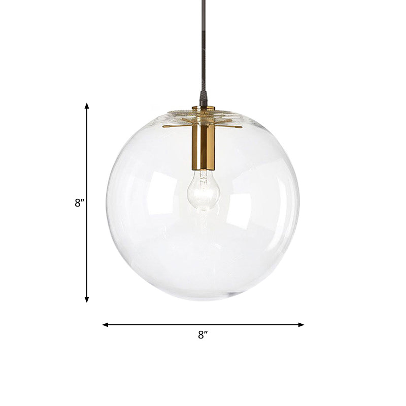 Minimalist Clear Glass Bubble Ball Pendant Light 1-Light Brass Ceiling Lamp 8/12 Dia
