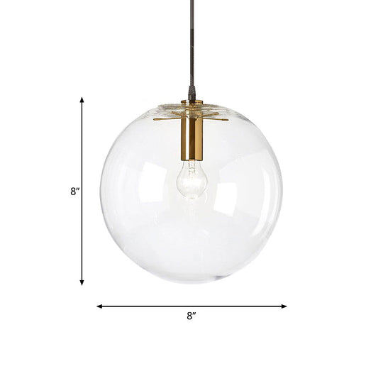 Minimalist Clear Glass Bubble Ball Pendant Light 1-Light Brass Ceiling Lamp 8/12 Dia