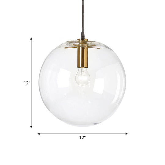 Minimalist Brass Bubble Ball Pendant Ceiling Lamp - Clear Glass 1-Light 8’/12’ Dia