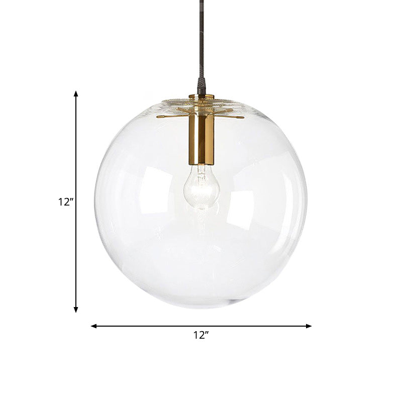 Minimalist Clear Glass Bubble Ball Pendant Light 1-Light Brass Ceiling Lamp 8/12 Dia