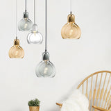 Postmodern Chrome Kitchen Pendant Lamp With Clear/Smoke Grey/Amber Glass Shade 7 W