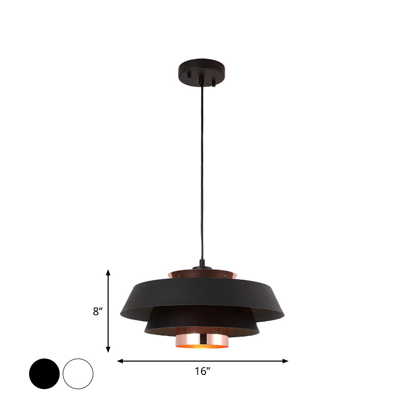 Modern 3-Tier Round Hanging Pendant Light In Metallic Black/White & Rose Gold Led Ceiling Fixture