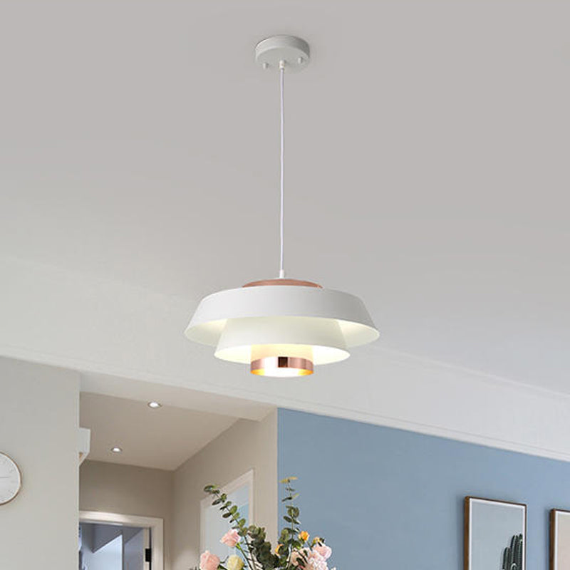 Modern 3-Tier Metal Round Hanging Pendant Led Ceiling Light In Black/White And Rose Gold