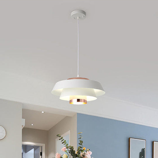 Modern 3-Tier Round Hanging Pendant Light In Metallic Black/White & Rose Gold Led Ceiling Fixture