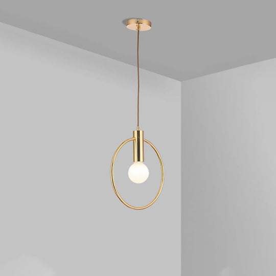 Postmodern Gold Conical/Hoop/Grenade Hanging Lamp - 1-Light Metal/Clear Glass Suspension Pendant