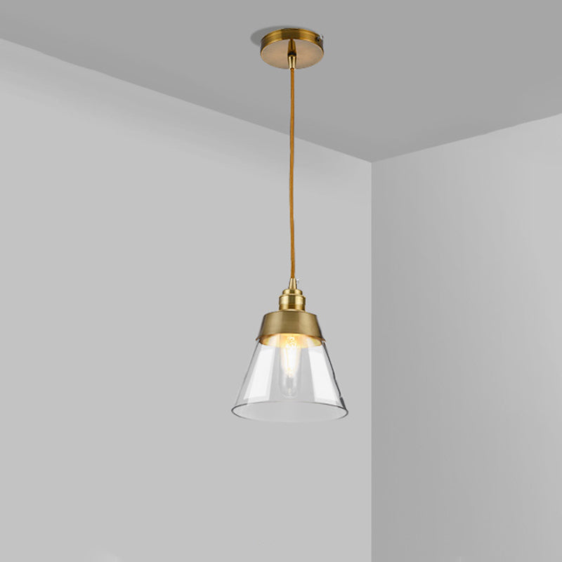 Postmodern Gold Conical/Hoop/Grenade Hanging Lamp - 1-Light Metal/Clear Glass Suspension Pendant