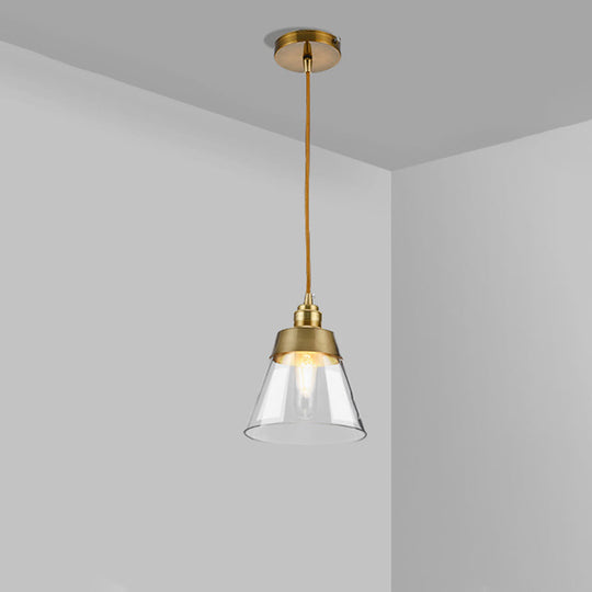 Postmodern Gold Conical/Hoop/Grenade Hanging Lamp - 1-Light Metal/Clear Glass Suspension Pendant