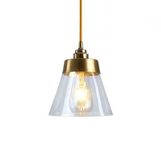 Postmodern Gold Conical/Hoop/Grenade Hanging Lamp - 1-Light Metal/Clear Glass Suspension Pendant