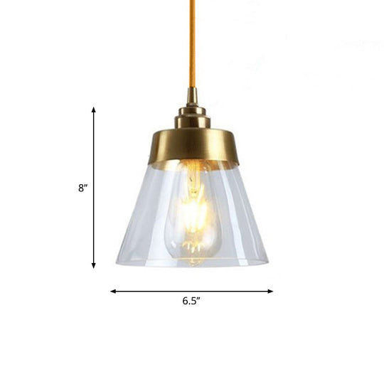 Postmodern Gold Conical/Hoop/Grenade Hanging Lamp - 1-Light Metal/Clear Glass Suspension Pendant