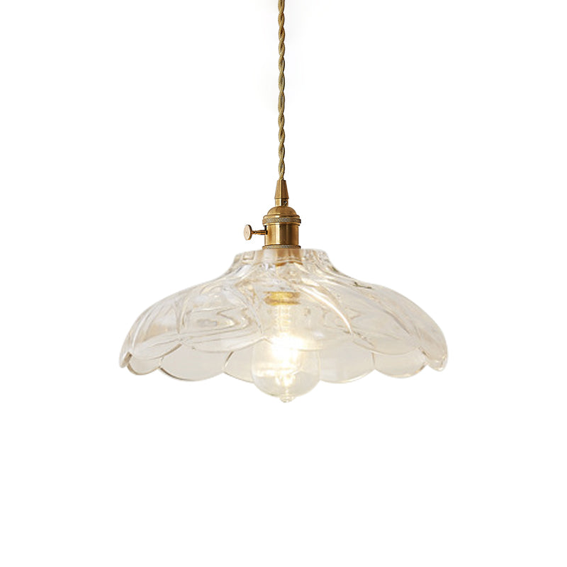 Gold Post-Modern Pendant Hanging Lamp Kit With 1 Head Floral/Bowl/Cone Design And Frosted/Clear