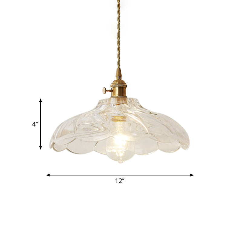 Gold Post-Modern Pendant Hanging Lamp Kit With 1 Head Floral/Bowl/Cone Design And Frosted/Clear