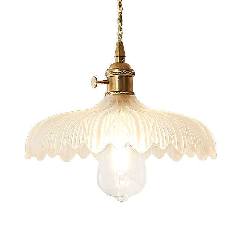 Gold Post-Modern Pendant Hanging Lamp Kit With 1 Head Floral/Bowl/Cone Design And Frosted/Clear