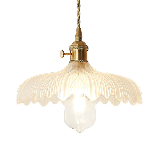 Gold Post-Modern Pendant Hanging Lamp Kit With 1 Head Floral/Bowl/Cone Design And Frosted/Clear