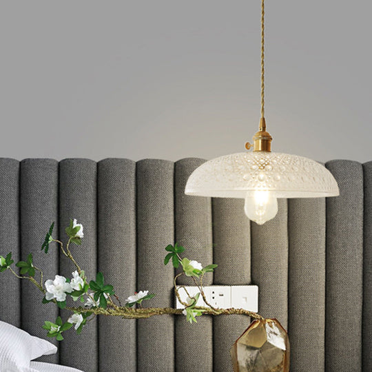 Gold Post-Modern Pendant Hanging Lamp Kit With 1 Head Floral/Bowl/Cone Design And Frosted/Clear