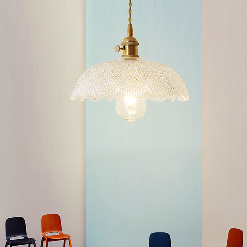 Gold Post-Modern Pendant Hanging Lamp Kit With 1 Head Floral/Bowl/Cone Design And Frosted/Clear