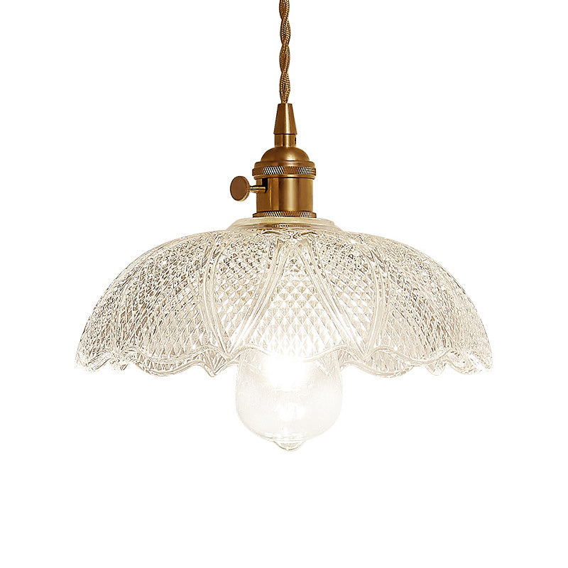 Gold Post-Modern Pendant Hanging Lamp Kit With 1 Head Floral/Bowl/Cone Design And Frosted/Clear