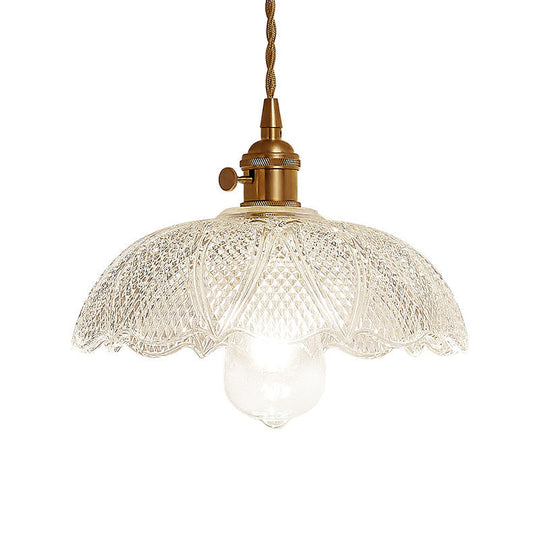 Gold Post-Modern Pendant Hanging Lamp Kit With 1 Head Floral/Bowl/Cone Design And Frosted/Clear