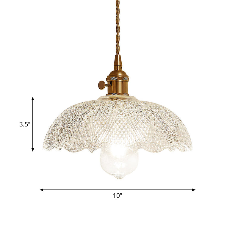 Gold Post-Modern Pendant Hanging Lamp Kit With 1 Head Floral/Bowl/Cone Design And Frosted/Clear