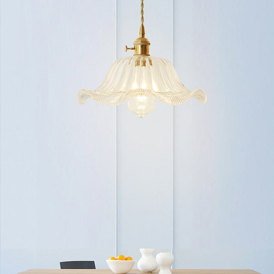 Post-Modern Gold Hanging Lamp Kit With Glass Shade - Drop Pendant Design