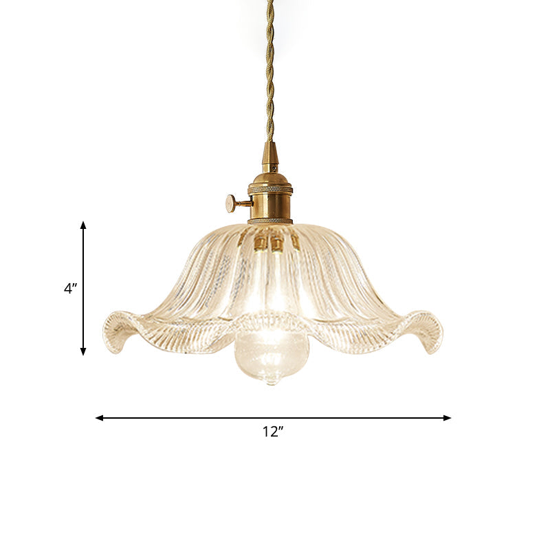 Gold Post-Modern Pendant Hanging Lamp Kit With 1 Head Floral/Bowl/Cone Design And Frosted/Clear