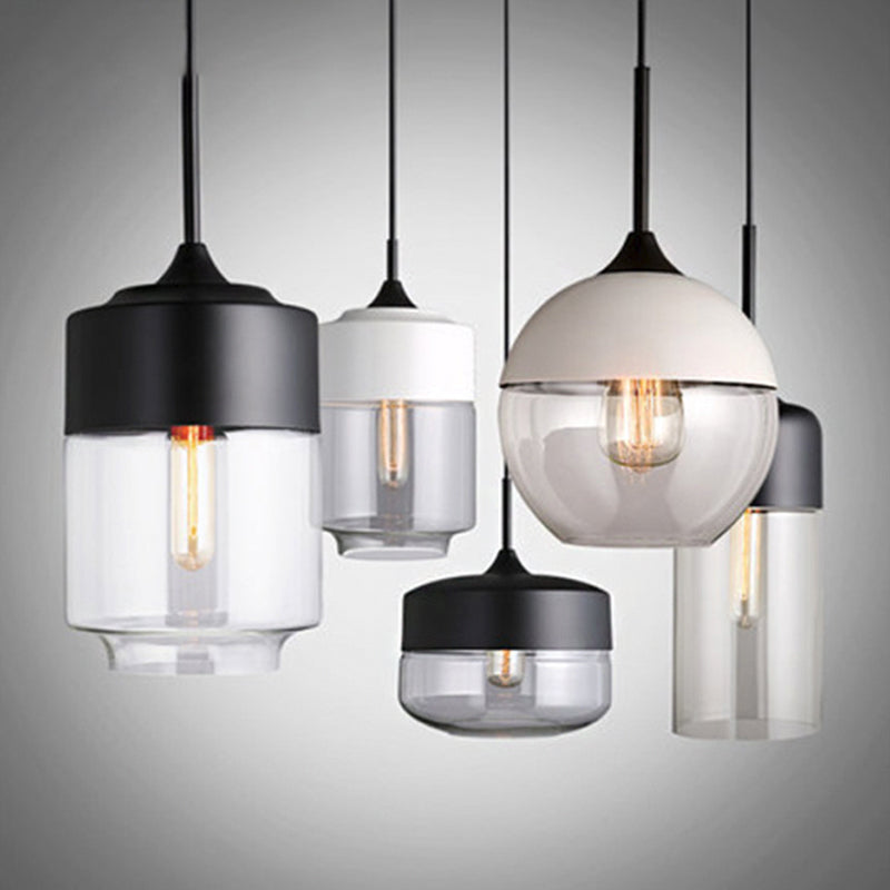 Clear Glass 1-Light Cylinder Pendant Lamp | Simplicity Suspension In Black